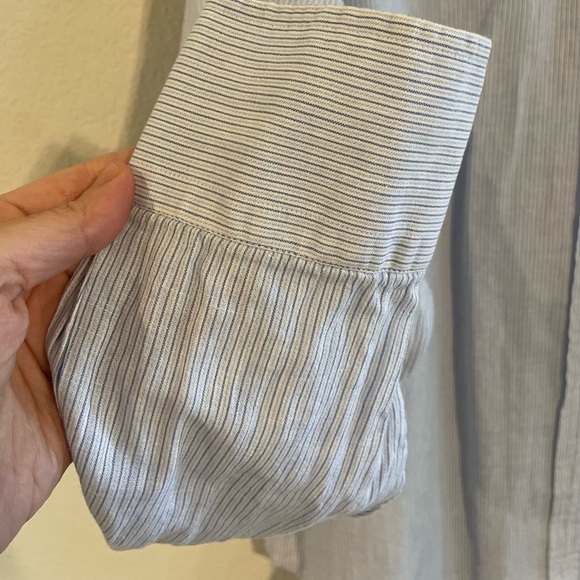 Billy Reid Men's Button Front XXL Blue White Striped 1/2 Button Linen Cotton - Picture 9 of 16